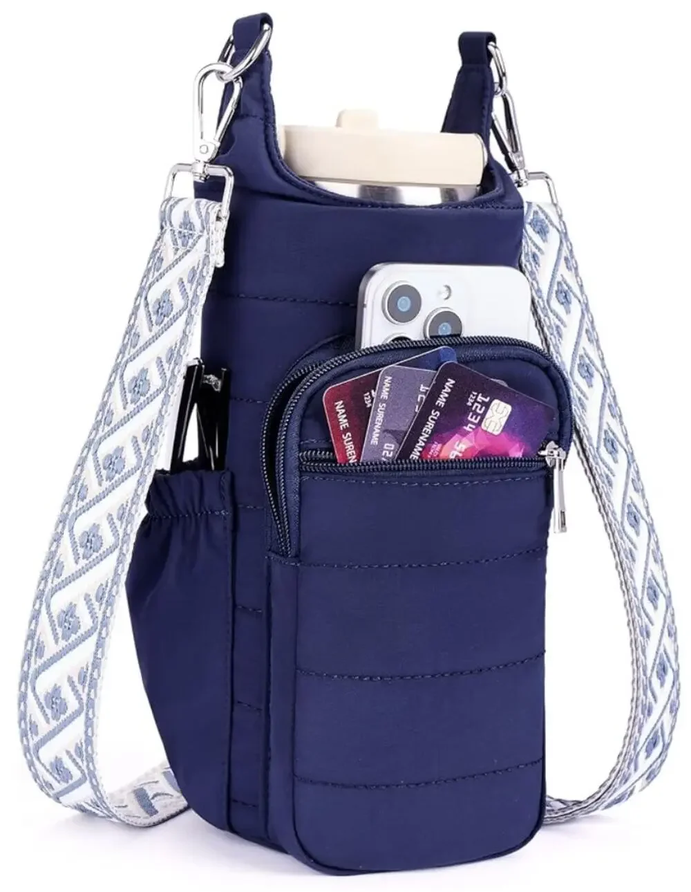 Water Bottle Bag Crossbody Bag Insulated Carrier for Walking Hiking Gym w/ Strap